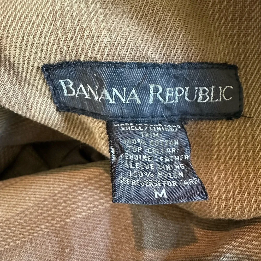 Banana Republic‎ VTG Army Green Leather Collar Distressed Jacket Mens M Read